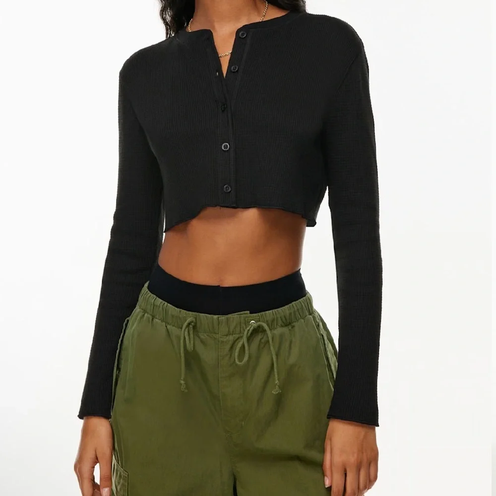 Aritzia TNA Waffle West Longsleeve Black Top Small